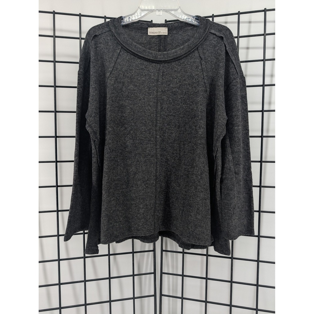 Zenana Pullover Top Women L/XL Black NWOT Relaxed Seam Detail HT-2463A